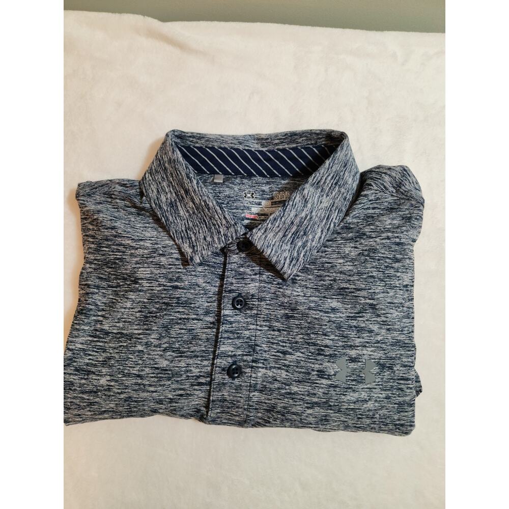 Under Armour Polo Shirt Mens Large Gray Short Sleeve Golf Athleisure Striped